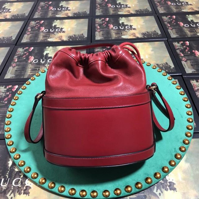 Gucci經典款女包 602118 古馳Gucci1955馬銜扣水桶包 Gucci紅色全皮單肩背包  gqy2725